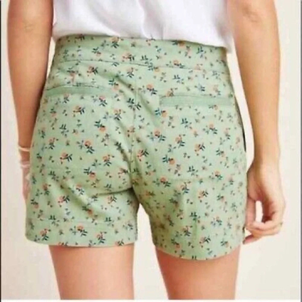 Anthropologie Green and Orange Bermudas with Botanical Print - Picture 2 of 9